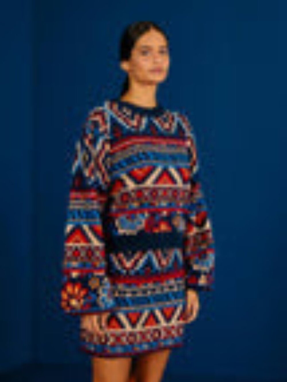 Farm Rio Blue Ainika Tapestry Sweater Top and Skirt Set (Large top & XL skirt) - Picture 2 of 8